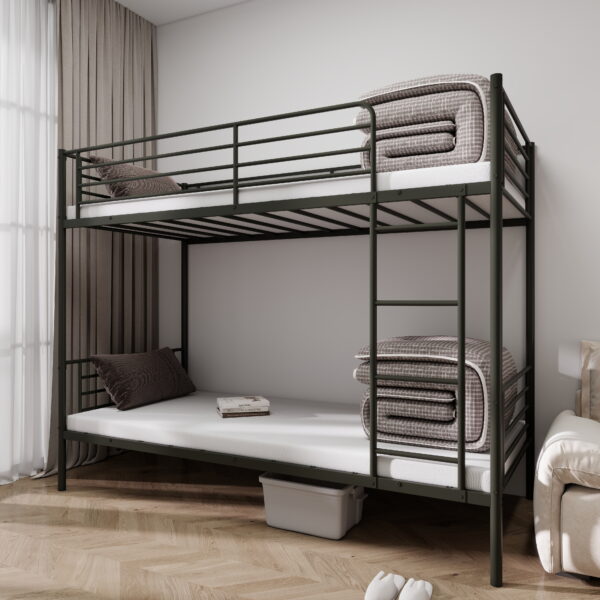 Pat Metalic Supraetajat Doctor Home, 90 x 200, Rezistenta 400 KG, 2 Persoane - Negru